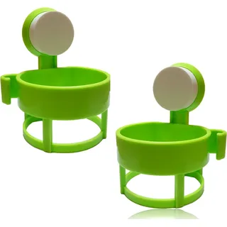 2er Set Fönhalter ohne Bohren | Haartrocknerhalter mit Saugnapf - 2 Stück Haartrockner Aufbewahrung - Wandmontage | Fön Ablage mit Kabelhalterung | Halterung mit Saugnäpfen aus Kunststoff Farbe Grün