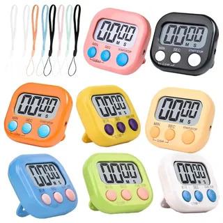 Dhqkqg 8 Stück Timer Digital Magnetisch,KüChentimer Digital,Eieruhr Digital,Küchentimer Magnetisch,Kurzzeitwecker Küche mit Klappbarem StäNder Und Display, für Kochen Backen Sport Lernen Bunt