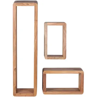 Mid.you Wandregalset , Akaziefarben , Holz , 3-teilig , Akazie , massiv , 80x20x15 cm , hängend , Wohnzimmer, Regale, Wandregale