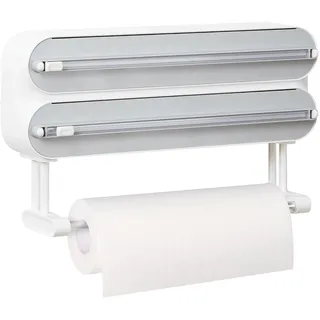Quasziwa 3-in-1 Frischhaltefolienspender mit Küchenrollenhalter - Platzsparender Wandrollenhalter, magnetisch & ohne Bohren, Folienschneider für Frischhaltefolie & Alufolie - Inkl. Rolle 50m, Weiß