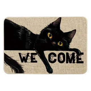 Artoid Mode Katze Welcome Halloween Fußmatte, Saisonale Dekoration Küche Teppich Bodenmatte für Innen Außen Dekor 40x60 cm