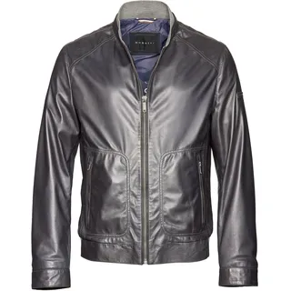 Lederjacke BUGATTI "BUGIRONIMO", Herren, Gr. 56, dunkelblau, Obermaterial: 100% Lammleder LEL., regular fit, V-Ausschnitt, Jacken Lederjacke, mit Stehkragen und Reisverschlüssen