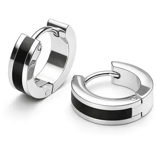 THIORA 'Seychelles Secret' Ohrringe Damen | Zweifarbige Eleganz | Schwarz Emaille | Edelstahl | Langlebige Beschichtung | Wasserfest & Alltagstauglich | Kreisrunde Creolen (Silver/Black)