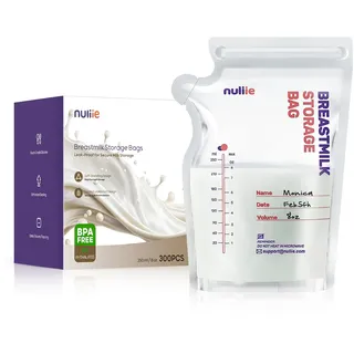 Nuliie 300 Stück Muttermilchbeutel, BPA-frei Muttermilch Aufbewahrung bag, Muttermilchbeutel mit Ausgießer für das Stillen, Selbststehender, Kann eingefroren werden,Platzsparendes, 8 Unze