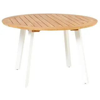 Tisch Diana, Mosaik-Teak - 125 cm rund Beine Aluminium weiss