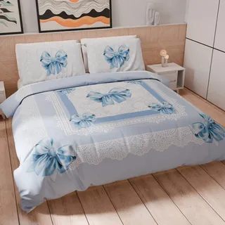 PETTI Artigiani Italiani - Bettwäsche-Set für Doppelbett 250 x 200 cm (2 Kissenbezüge 50 x 80 cm im Lieferumfang enthalten), weiche Mikrofaser mit Digitaldruck, hergestellt in Italien, hellblaue