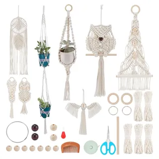 IFNUNLY 8 Set Weihnachtsbaum DIY Makramee Kit für Anfänger Engel Makramee Wandbehang Wandteppich DIY Makramee Traumfänger Kit Handgemachte Makramee Pflanzenaufhänger Kit mit Anleitung
