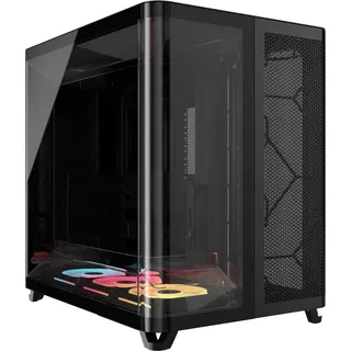 CORSAIR AIR 5400 LX-R RGB iCUE LINK Dreifach-Kammer-Mid-Tower PC-Gehäuse – 3X Vorinstallierte Reverse-Rotor LX-R RGB-Lüfter, Luftkanäle für Starke Kühlung, Reverse Motherboard-Unterstützung – Schwarz