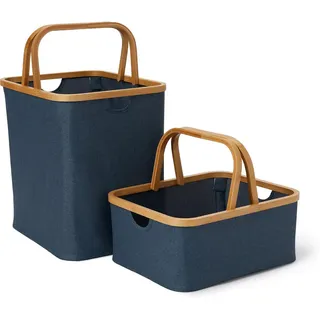 Deko Korb Bambus Tragekorb 2er Set Körbchen Aufbewahrung Box Henkelkorb 40,5x33