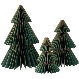 Ideen mit Herz Waben-Tannen zum Aufstellen | mit Magnetverschluss | 3 Papiertannen mit Goldrand | 10, 15 und 20 cm hoch | Weihnachtsdeko aus Papier | Wabentechnik