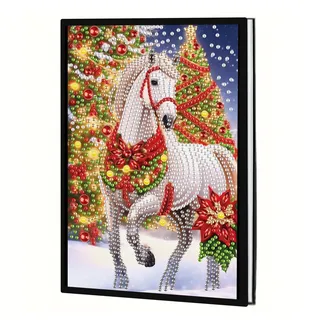 DCIDBEI Weihnachten DIY A5 Blank Notizbücher Diamant Malerei Diamond Painting Notizbuch Stickerei Kreuzstich Schule Schreibwaren Tagebuch Sketchbook A5 Skizzenbuch Journal Buch Weihnachtspferd