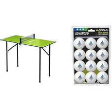 Joola Unisex – Erwachsene Mini Tischtennisplatte 19104, Green, 90х45х76 & 44205 Tischtennis-Bälle Training 40mm, Weiß, 12er Blister Pack