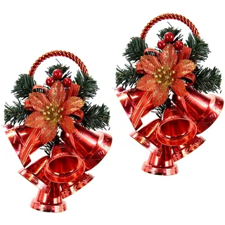 Flair Flower Hängende Wanddeko mit Tanne Poinsettia Glocken Weihnachtsglocke Weihnachtsdeko Türdeko Tür Wand Hänger Kranz Kränze Wandhänger Türkranz Weihnachtskranz Deko Girlande Wanddekoration Dekoration