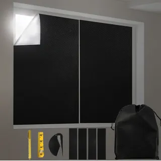 Verdunklungsstoff Sonnenschutz Verdunkelungs Sonnenschutz zu 100% verdunkelnd,Folie mit Thermobeschichtung,lichtundurchlässige für Fenster,Velux und Dachfenster(140*300cm,Schwarz) - Schwarz