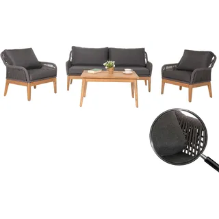 Gartengarnitur HWC-H56b, Lounge-Set Gartenlounge Sofa Sessel Tisch, Seilgeflecht Rope Holz Akazie dunkelgrau - Grau