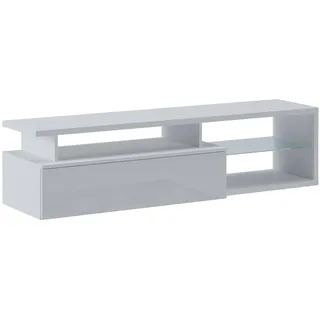 Dmora - Fernsehschrank Baltico, Ständer für Wohnzimmerfernseher, Niedriges Wohnzimmer-Sideboard, TV-Ständerbasis, 160x38h41 cm, Weiß und Glänzendes Weiß
