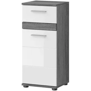 inn.furn Badezimmer, Kommode "Bailey" weiß Hochglanz, und Rauchsilber grau Badschrank 35 cm, - Weiß, Grau,