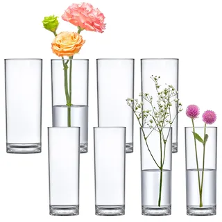 Amazing Abby,Vase Viola Minuto,Acryl Zylinder Vasen (8-teiliges Set), Kunststoff zylindrische Blumenvasen für Hochzeit Tafelaufsätze, Heimdekorationen, bruchsicher, 15.2 cm + 17.8 cm (H)