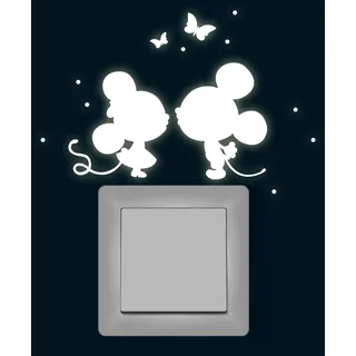 ilka parey wandtattoo-welt® Wandtattoo Lichtschalteraufkleber Lichtschaltersticker Leuchtsticker Maus Mäuse mit Schmetterlinge und Punkten fluoreszierend nachtleuchtend Wandsticker Wandaufkleber M1368