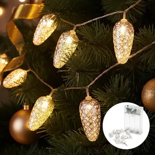 CozyHome Weihnachtslichterkette Tannenzapfen - 5 Meter & 20 LED Warmweiß I Mit Batterie Timer I LED Zapfen Lichterkette I Tischgirlande Weihnachten Zapfenlichterkette Weinachtslichterkette für Innen