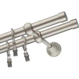 Voppi Gardinenstange Simpla 2-läufig 300 cm 19+19 mm satin, silent Vorhangringe mit Klammern, moderne Vorhangstange, einfache Wandmontage - Weiß