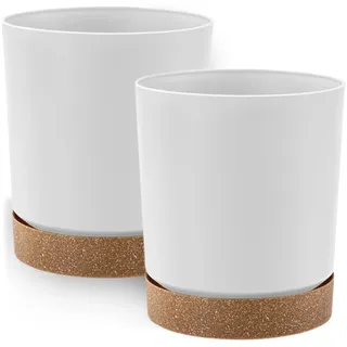PECZEKO Blumentopf matt, Pflanzkübel aus Übertopf Kunststoff Dekorativer Topf für, groß und klein Pflanzen, 2er-Set blumenkübel, blumenkübel kräutertopf (2 Pack) Weiß, ø 24 cm