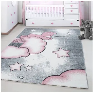 Ayyildiz Teppiche Kinderteppich »Kids 580« rechteckig 12 mm Höhe auch in rund, Teddybär, Sterne Design, Kurzflor, pink