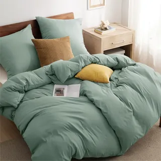 BEDSURE Bettwäsche 135x200 4teilig Mikrofaser - Salbeigrün, 80x80 Kissen | Kontrast-Design Wendebettwäsche mit Reißverschluss, Oeko-TEX zertifiziert, einfache Montage, für Zuhause & Hotel
