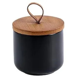 YYW Keramik Vorratsdose mit Bambusdeckel, Rustikal-Modern, Lebensmittelaufbewahrungsdose, Schwarz (Black trumpet)