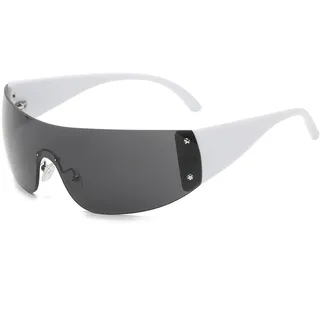 YAMEIZE Trendy Y2K Wraparound Sonnenbrille für - Damen Herren Rimless Oversized Wrap Around Eyewear UV400 Schutz Personalisierte Sport Shade Outdoor