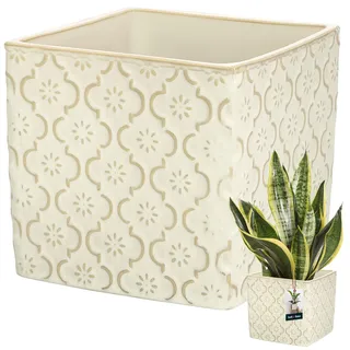 KOTARBAU® Keramik Blumentopf quadratisch Vintage Creme 13x13cm H: 13cm glasierte Keramik 1 St. Blumentopf viereckig Pflanzkübel quadratisch Blumentopf drinnen Blumentopf Pflanzgefäß Blumentöpfe