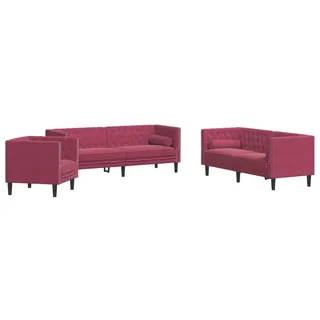 vidaXL 3-tlg. Chesterfield-Sofa-Set mit Nackenrollen Weinrot Samt 2149615