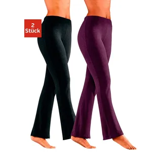Jazzpants, Damen, Gr. 32/34, N-Gr, lila (1x beere, 1x schwarz), Single Jersey, Obermaterial: 95% Baumwolle, 5% Elasthan, VIVANCE ACTIVE BY LASCANA, unifarben, Basic, Basic lang, Hosen Jazzpants, mit leicht ausgestelltem Bein, Loungewear, Topseller