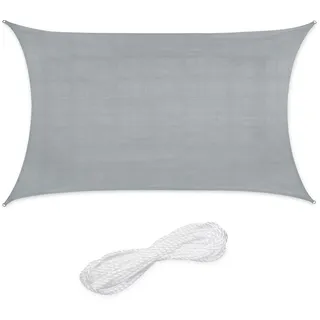 Relaxdays Sonnensegel rechteckig, 2 x 3 m, HDPE-Gewebe, UV-stabilisiert, konkav, Segeltuch mit Spannseilen, hellgrau