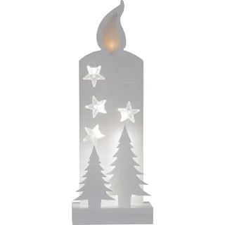 LED Weihnachtsdeko Grandy von Star Trading, Weihnachtsmotive aus Holz in Weiß, Kerze, Tannen und Sterne mit Beleuchtung und Timer, batteriebetrieben, Höhe: 36 cm