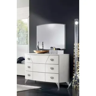 Schlafzimmer Set Kommode Spiegel Luxus Komplettes weiß Sideboard 2tlg - Weiß