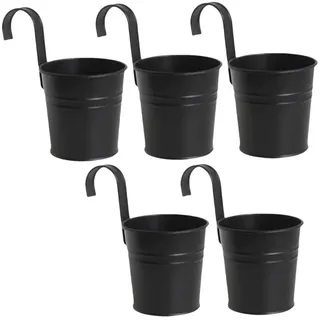 XZJMY 5 Stück Hängende Blumentöpfe Metall Eisen Eimer Pflanzgefäß Metall Eimer Blumenhalter mit Haken Indoor Outdoor Dekor für Geländer Zaun Balkon Garten (Schwarz)