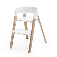 Stokke Steps Stuhl – Beine Natural & Sitz White – 5-in-1 Sitzsystem – Verwandelbar in den Newborn + Kleinkind Hochstuhl – Für diverse Altersstufen oder bis 84 kg – Werkzeuglos verstellbar & stylish