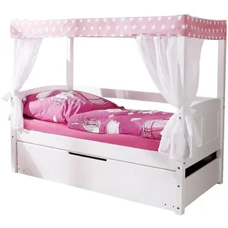 TICAA Himmelbett Lino 80 x 160 cm Kiefer massiv weiß lackiert rosa