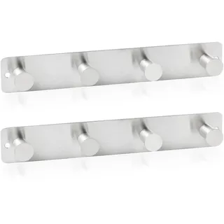 RICOO 2 x Wandgarderobe Metall Garderobenhaken MH025S-4x2 Hakenleiste 4 Edelstahl Haken zum Einhängen Garderobenhakenleiste Kleiderhaken Wand Handtuchhaken zum Bohren Garderobenleiste Metallhaken