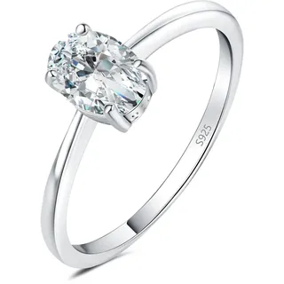 JewelryPalace Klassisch Ovalschliff 1ct Zirkonia Solitär Promise Ring Damen, Schmuck Set, Verlobungsring Damenring Silber 925 mit Stein für Frauen, Simulierte Diamant Jubiläum Eheringe Silberring 48