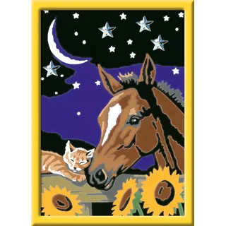 Ravensburger CreArt 27838 - Tiefe Freundschaft - Malen nach Zahlen Pferd und Katze ab 7 Jahre, Malset mit Rahmen, Pinsel und Acrylfarben, Geschenk für Mädchen und Jungen, mit Glitzer