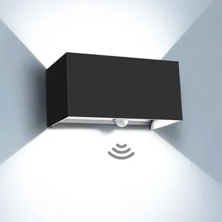 Kingwen 20W LED Aussenlampe mit Bewegungsmelder Kaltweiß Wandleuchte innen/aussen 6000K LED Wandleuchte Innen Schwarz Rechteckig Verstellbar Abstrahlwinkel Wandlampe Aussen IP65