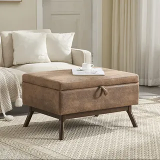 Pouf mit großem Stauraum, im Stil des Mid-Century Modern, mit weichem Mikrofaserstoff in Kaffeetönen