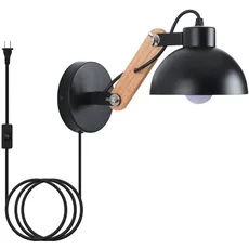 Moderne Wandlampe mit Plug in Kabel, Schwarz Plug in Wandleuchten Einstellbare Innen Schlafzimmer Nachttischleuchten Leuchte Schalter Lesebeleuchtung für Wohnzimmer (Enthaltene 3500k E27-Glühbirne)