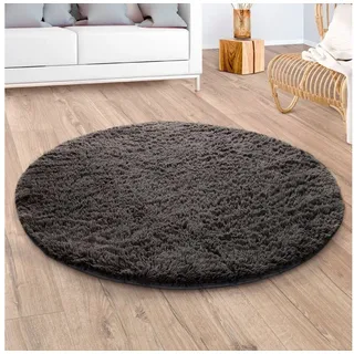 Paco Home Silky 591 Hochflorteppich Ø 120 cm Grau/Schwarz
