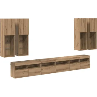 vidaXL TV-Wandregal-Set Wandmontiert 7 pcs Artisan-Eiche Holzwerkstoff - Braun