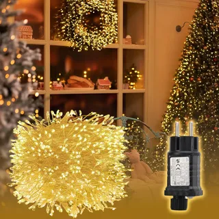 SALCAR 10m 400er LED Cluster Lichterkette aus Kupferdraht, Wasserdicht Weihnachtslichterkette mit 8 Modi, Timer und Memory, für Außen Innen Garten Weihnachtsbaum Hochzeit, Warmweiß