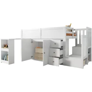 Wishdor Hochbett 90/200 cm in Weiß mit Schreibtisch, Schrank und Schublade , Holz, Holzwerkstoff , Rechteckig , 90x200 cm , Babymöbel & Kindermöbel, Kinderzimmer & Jugendzimmer, Kinderbetten, Hochbetten