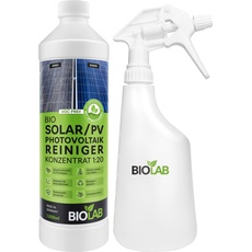 BIOLAB Solar & PV Photovoltaik Reiniger Konzentrat 1:20 (1 Liter plus Sprühflasche) Solarreiniger zum Reinigen von Solaranlage, Photovoltaikanlage, Solarpanel, Solarmodul, PV-Anlage